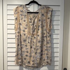 Daniel Rainn Cream Floral Tie-Neck Blouse
